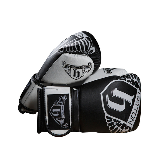 Gray HATTON Boxing Gloves - Black PU (Pair) Velcro 16 oz,14 oz,12 oz,10 oz,8 oz