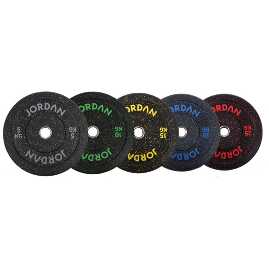 Dark Slate Gray JORDAN HG Black Rubber Bumper Plates - Coloured Fleck (5kg-25kg) Set / Full set of 5 Fleck Coloured Rubber Bumper Plates