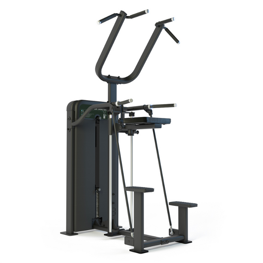 Dark Slate Gray PULSE Fitness Classic Assisted Chin and Dip Machine with 80kg Weight Stack - Sand Black