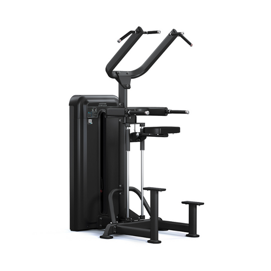 Dark Slate Gray PULSE Fitness Dual Use Assisted Chin and Dip Machine with 77kg Weight Stack - Sand Black