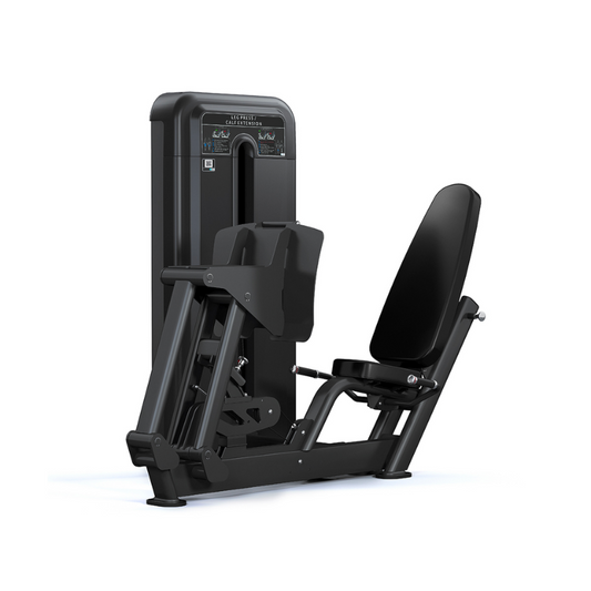 Dark Slate Gray PULSE Fitness Dual Use Recumbent Leg Press / Seated Calf Machine with 132kg Weight Stack - Sand Black